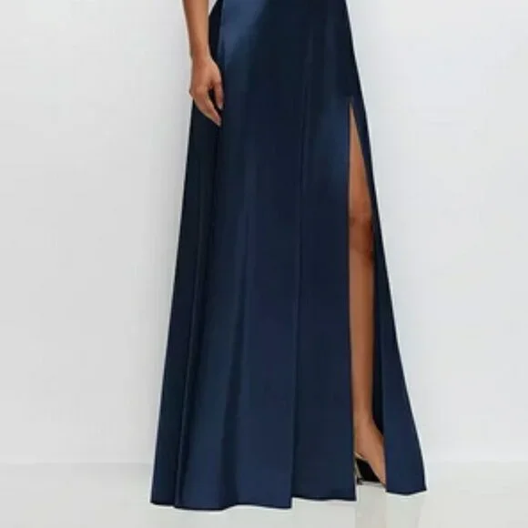 After Six Midnight Navy Blue Satin Convertable Gown 6898